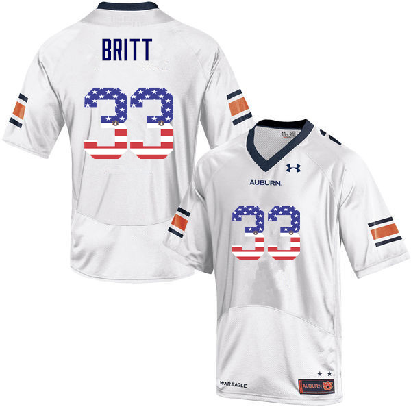 Auburn Tigers Men's K.J. Britt #33 White Under Armour Stitched College USA Flag Fashion NCAA Authentic Football Jersey DDT8874RA